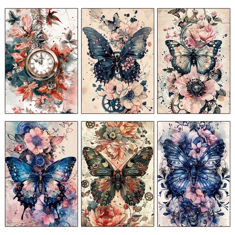 Vintage Steampunk Scrapbooking Material Paper Retro Butterfly Floral Gear Clock Decorative Background Paper For Journaling DIY Art Craft