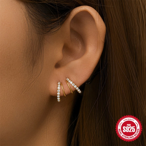 S925 Sterlingsilber Geometrische Zirkonia Creolen Für Damen Hypoallergen Eingelegte Diamant Ohrstecker Mode Schmuck Geschenk