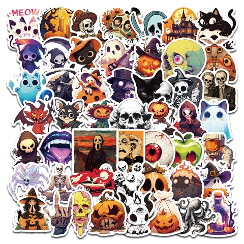 Halloween Wasserdichte Vinyl Aufkleber Für Wasserflasche Laptop Koffer Sortiertes Muster Cartoon Kürbis Skelett Geist Sticker
