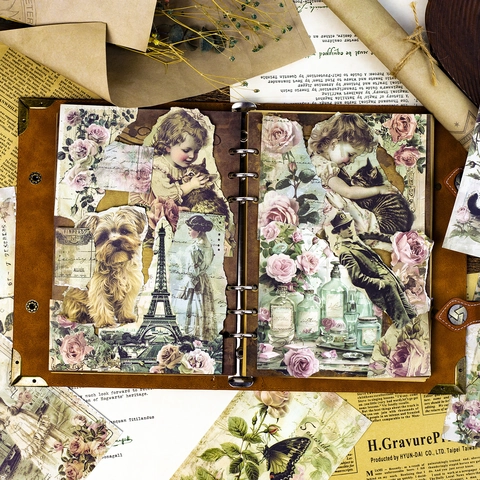 Vintage Victorian Scrapbooking Material Paper Retro Figure Flower Butterfly Eiffel Tower DIY Journaling Background Craft Paper