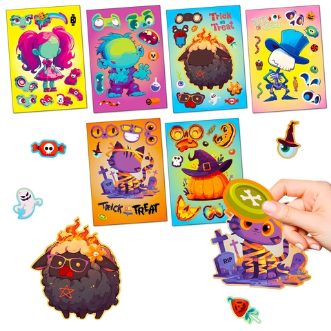 Pegatina Dibujos Animados Halloween Make A Face Monstruo Calabaza Esqueleto Zombie DIY Artesanía Para Fiesta Niños Regalo