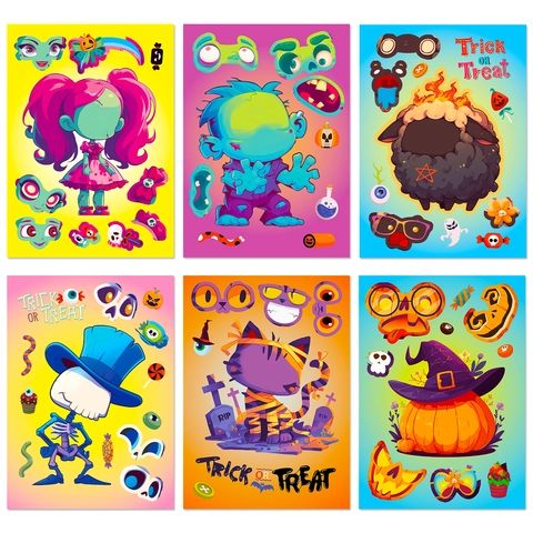 Pegatina Dibujos Animados Halloween Make A Face Monstruo Calabaza Esqueleto Zombie DIY Artesanía Para Fiesta Niños Regalo