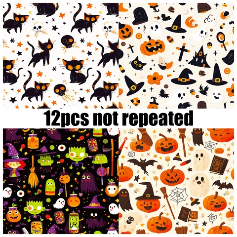 Papel de Scrapbooking de Halloween Dibujos Animados Calabaza Fantasma Calavera Papel de Material Decorativo para DIY Journal Crafting Art Supplies