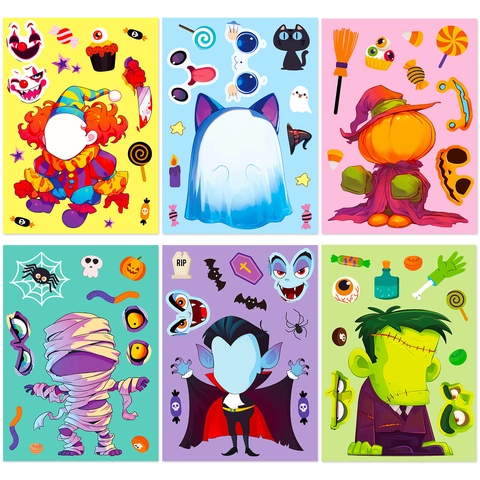 Halloween Make-A-Face Aufkleber Für Kinder DIY Kürbis Geist Vampir Mumie Frankenstein Puzzle Aufkleber Set Party Mitbringsel Spiel Dekoration