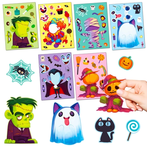 Halloween Make-A-Face Aufkleber Für Kinder DIY Kürbis Geist Vampir Mumie Frankenstein Puzzle Aufkleber Set Party Mitbringsel Spiel Dekoration