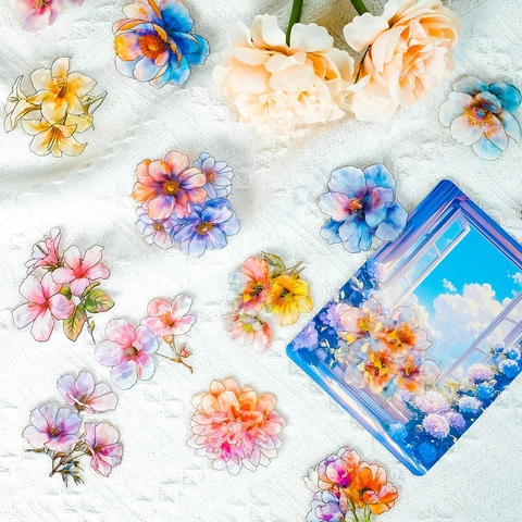Laser Hot Stamping Floral PET Stickers Aesthetic Botanical Illustration Decals For DIY Scrapbooking Journaling Background