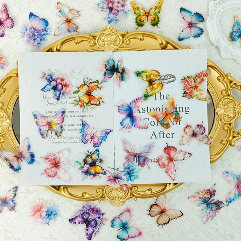 Vintage Realistic PET Butterfly Stickers Waterproof Transparent Decorative Decals For Scrapbooking Journaling DIY Art Crafts