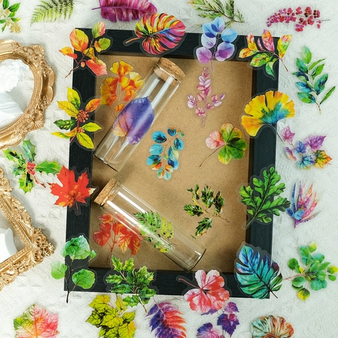 Vintage Impermeabile PET Trasparente Pianta Foglia Adesivi Per Journal Scrapbooking Planner Decorativo Botanico Natura Adesivo