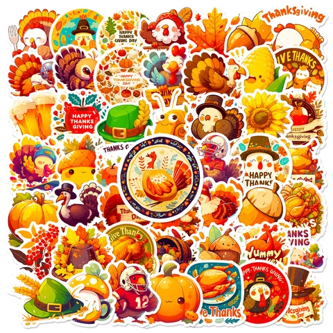 Erntedankfest Aufkleber Truthahn Kürbis Ahornblatt Wasserdichte Sticker Für Laptop Koffer Cartoon Herbst Thema DIY Deko