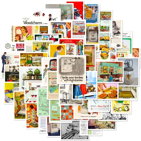 Adesivi per Poster da Cucina Vintage Americani Illustrazioni Pubblicitarie Mid Century per Laptop Scrapbook Diario Decorazione DIY