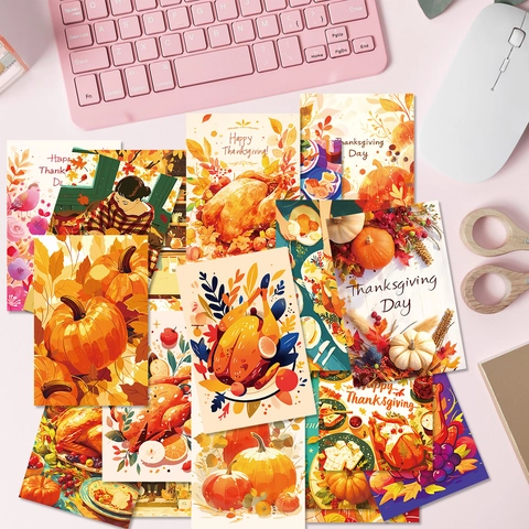Cartoline Decorative del Ringraziamento Con Motivi di Tacchino Zucca Foglia di Acero Tema Raccolto Carte in Carta Patinata per Decorazione Parete