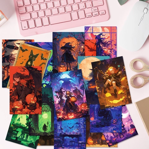 Halloween Decoration Cards Witch Pumpkin Lantern Dark Aesthetic Wall Decor For Halloween Party Room Background Cards