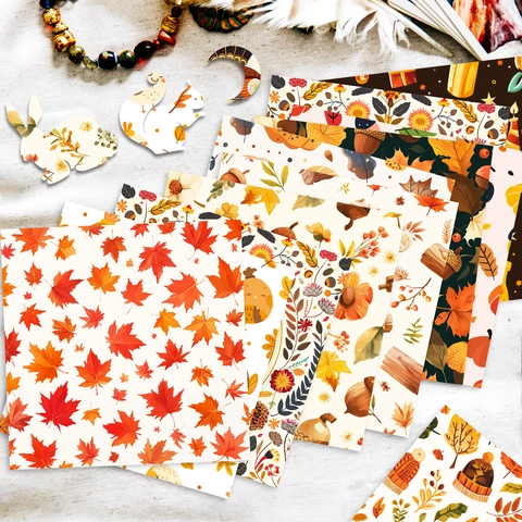 Carta Decorativa per Scrapbook del Raccolto Autunnale del Ringraziamento con Motivo a Zucca Tacchino Foglia d'Acero per Fai da Te