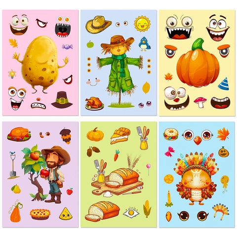 Thanksgiving DIY Adesivi del Raccolto per Bambini Autunno Zucca Spaventapasseri Tacchino Gufo Modello Scrapbooking Decorazione Festa