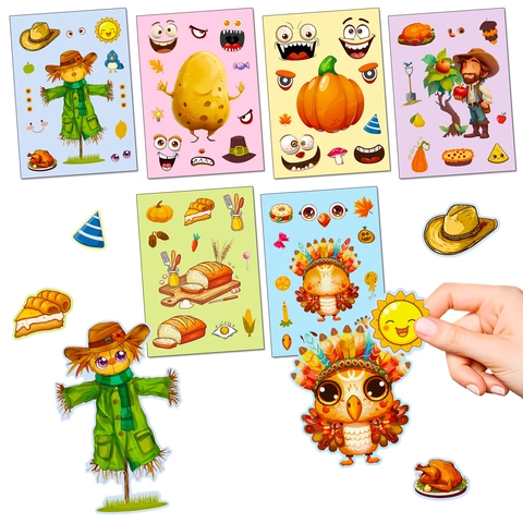 Thanksgiving DIY Adesivi del Raccolto per Bambini Autunno Zucca Spaventapasseri Tacchino Gufo Modello Scrapbooking Decorazione Festa