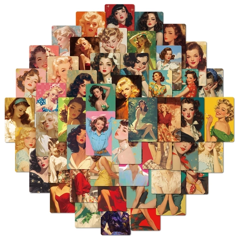 Vintage Ρετρό Pin Up Art Γυναικεία Διακοσμητικά Αυτοκόλλητα Αδιάβροχη Νοσταλγική Εικονογράφηση Για Ημερολόγιο Scrapbooking Λάπτοπ Διακόσμηση