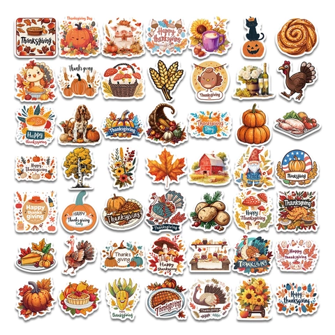 Erntedankfest Aufkleber Handgezeichnet Truthahn Kürbis Ahornblatt Dekorative Abziehbilder Für Trinkflaschen Laptop Scrapbooking Set