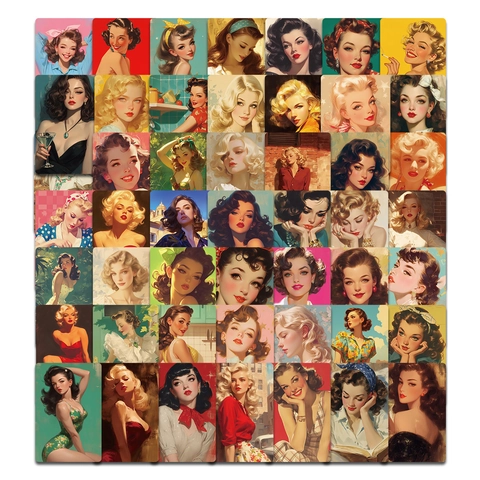 Vintage Ρετρό Pin Up Art Γυναικεία Διακοσμητικά Αυτοκόλλητα Αδιάβροχη Νοσταλγική Εικονογράφηση Για Ημερολόγιο Scrapbooking Λάπτοπ Διακόσμηση
