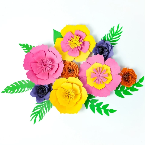 Set di Fiori di Carta Stereoscopici DIY Decorazione per Festa di Halloween Fiori e Foglie Artigianali a Più Strati per Casa