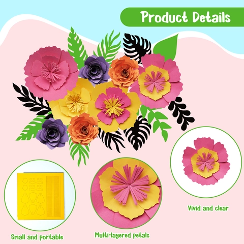 Set di Fiori di Carta Stereoscopici DIY Decorazione per Festa di Halloween Fiori e Foglie Artigianali a Più Strati per Casa