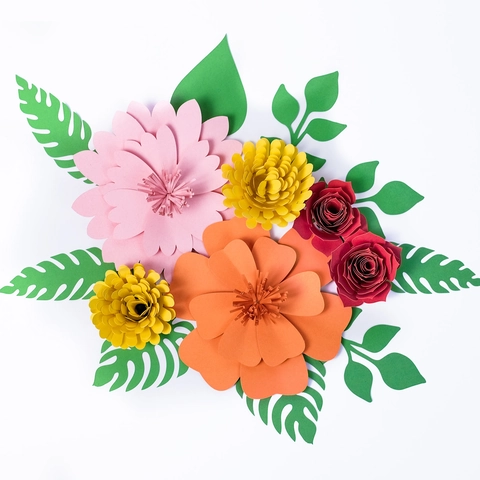 Decorazione con Fiori e Foglie in Carta Artigianale Stereo per Ringraziamento Matrimonio Casa Multicolore Ornamento Parete 3D