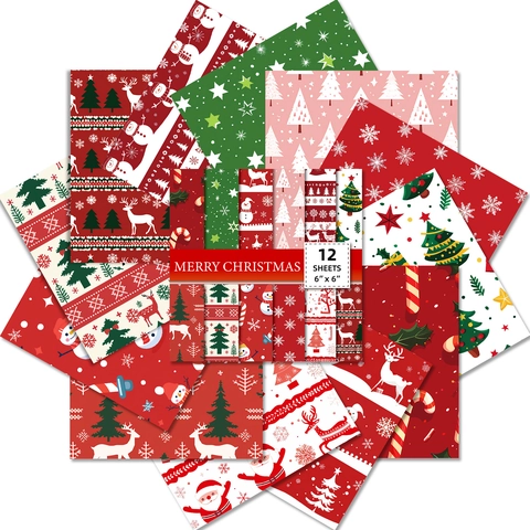Christmas Scrapbook Paper Pad Multicolor Snowflake Reindeer Snowman Patterns For DIY Journaling Crafting Background Paper