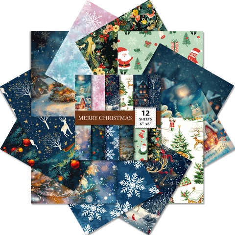 Christmas Scrapbooking Paper Winter Holiday Theme DIY Decorative Paper Pack For Journaling Card Making Scrapbook Decor