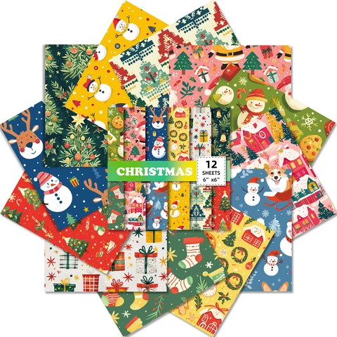 Weihnachten Scrapbook Papier Set Beschichtetes Offsetpapier Schneemann Lebkuchenmann Rentier DIY Kartenherstellung Dekorpapier Feiertagsmaterial