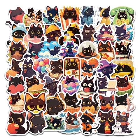 Adesivi Kawaii con Gatto Nero in Cartone Animato Impermeabili in Polipropilene per Laptop Telefono Scrapbooking Decorazione DIY
