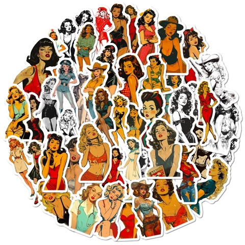 Vintage Pin-up Girl Aesthetic Stickers American Retro Female Illustration Waterproof Decals For Scrapbooking Laptop Phone Case Adults Women