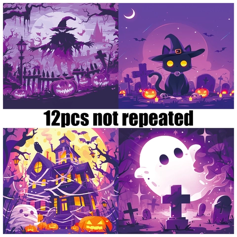 Papel de Material para Scrapbooking de Halloween Gótico Poción de Bruja Gato Púrpura para Manualidades Decoración de Fiestas