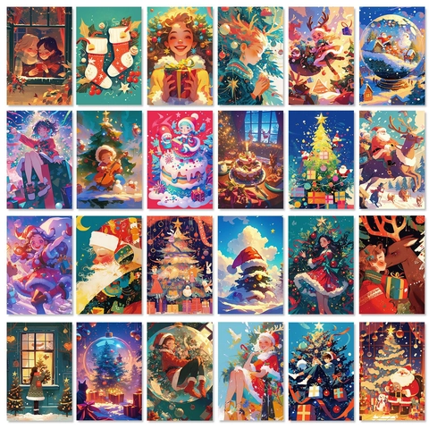 Heiligabend Geschenkkarten Set Weihnachtsmann Rentier Schneeszene Illustration Karten Festliche Wanddeko Karten Weihnachtspostkarten