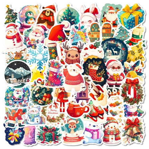 Weihnachten Cartoon Aufkleber Wasserdichte PVC Decals Weihnachtsmann Schneemann Rentier Für DIY Scrapbook Laptop Journal Dekor