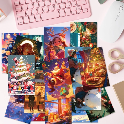 Cartes Décoration Murale Noël Papier Couché Illustrations Festive Anime Bonhomme de Neige Père Noël Renne pour Chambre