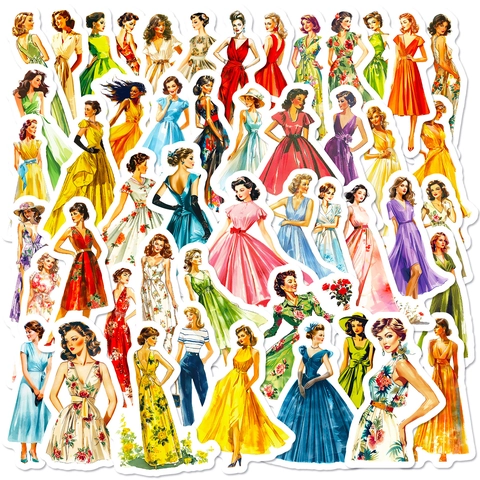 Vintage 1950er Jahre Mode Damen Aufkleber Für Scrapbooking Journaling Retro Elegante Frauen Kleider DIY Deko Aufkleber