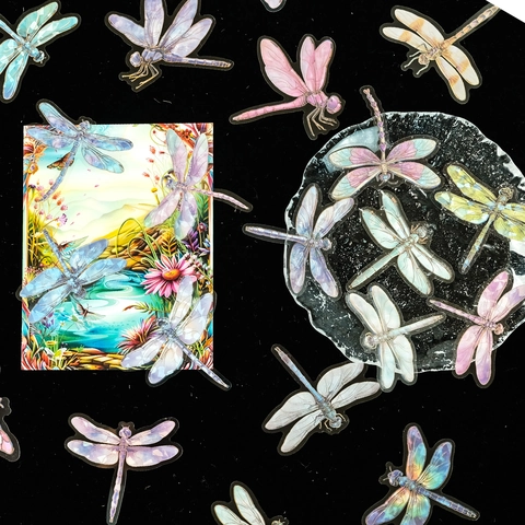 Pegatinas PET de Libélula con Estampado en Oro Holográfico Impermeables Transparentes Insectos Calcomanías Decorativas para Scrapbooking Diario DIY