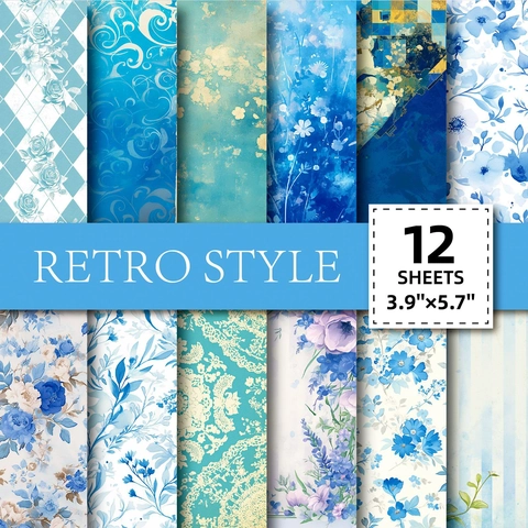 Retro Blau Blumen Scrapbooking Papier DIY Journaling Material Dekoratives Hintergrundpapier Für Geschenkverpackung Basteln