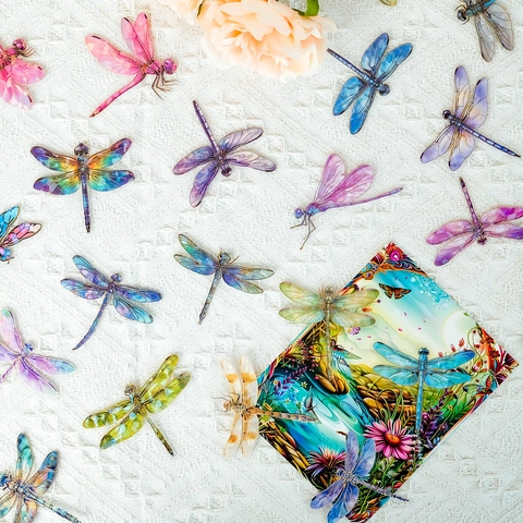 Pegatinas PET de Libélula con Estampado en Oro Holográfico Impermeables Transparentes Insectos Calcomanías Decorativas para Scrapbooking Diario DIY