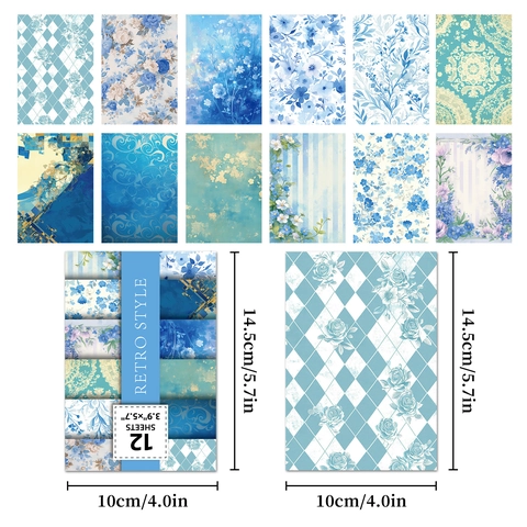 Retro Blau Blumen Scrapbooking Papier DIY Journaling Material Dekoratives Hintergrundpapier Für Geschenkverpackung Basteln