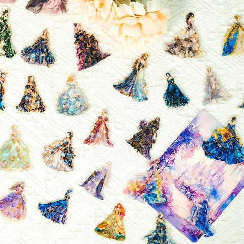 Autocollants Vintage en PET Femmes Élégantes en Robe de Soirée Figures Dorure à Chaud Autocollants Humains Décoratifs pour Scrapbooking Journaux DIY Décor Art