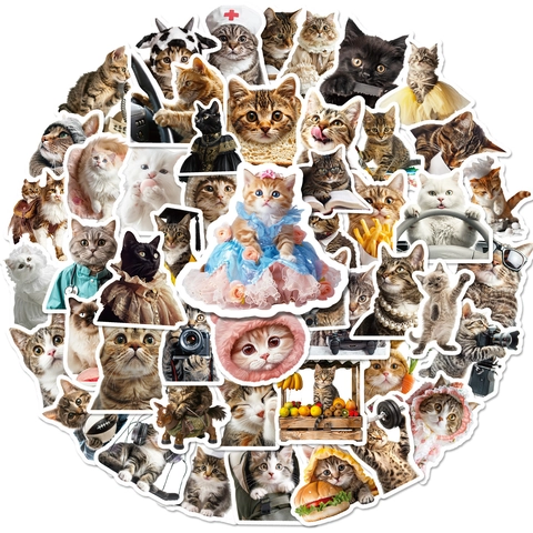 Cute Humanized Cat Sticker Set Waterproof Vinyl Graffiti Decals For Laptop Suitcase Guitar Phone Case DIY Decoration