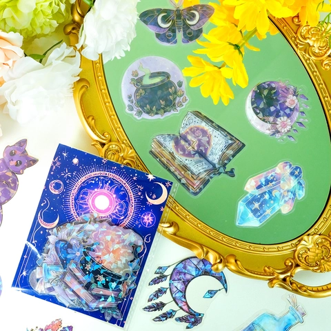 Adesivi Olografici in PET a Tema Magico Vintage Fantasia Diario Scrapbooking Decorazione Tazza d'Acqua Laptop Adesivi Decorativi