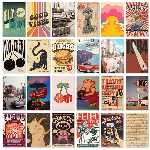 European Vintage Aesthetic Decorative Wall Art Cards Retro Poster Collection For Home Room Aesthetic Photo Decor