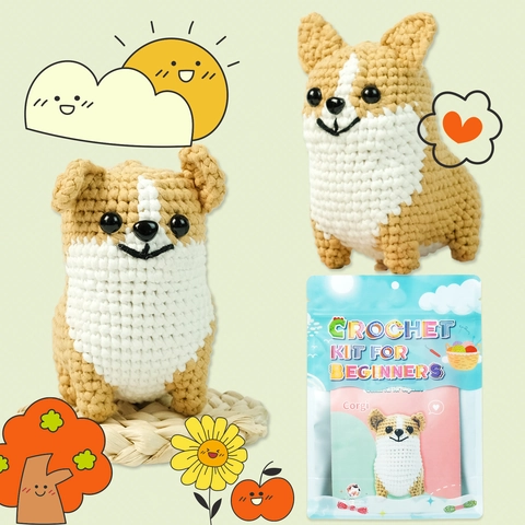 Kit De Crochet Pour Débutants Chien Corgi DIY Amigurumi Ensemble De Matériaux De Tricotage Avec Fil Crochets Accessoires Pour Adultes Enfants Cadeau