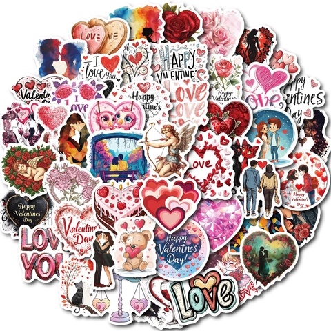 Romantic Heart Valentine Stickers For Wedding Gift Decoration Love Couple Rose Cupid Waterproof Vinyl Decal For Laptop Water Bottle Helmet
