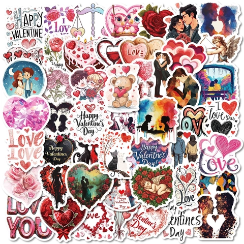 Romantic Heart Valentine Stickers For Wedding Gift Decoration Love Couple Rose Cupid Waterproof Vinyl Decal For Laptop Water Bottle Helmet
