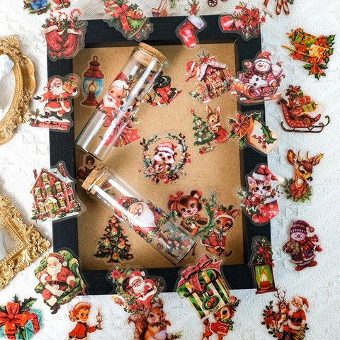 Nordic Vintage Weihnachten PET Aufkleber Weihnachtsmann Rentier Schneemann Transparente Aufkleber Für DIY Scrapbooking Dekor
