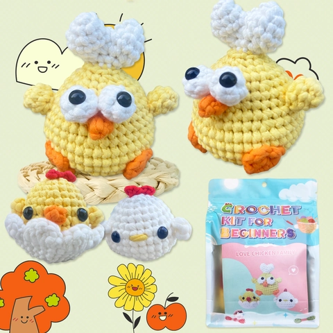 Kit Uncinetto Fai Da Te Per Principianti Famiglia Di Polli Amigurumi Animali Filato Uncinetto Video Tutorial Istruzioni