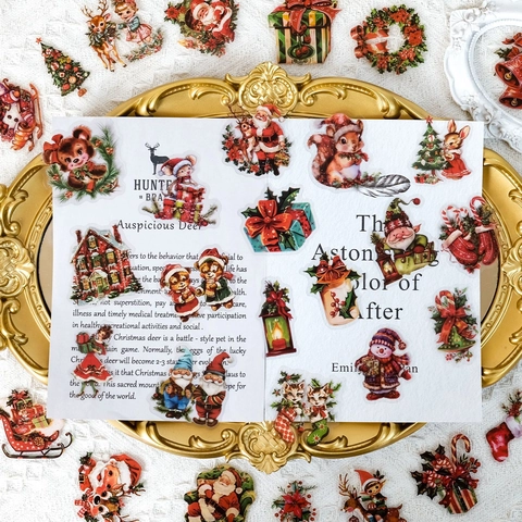 Nordic Vintage Weihnachten PET Aufkleber Weihnachtsmann Rentier Schneemann Transparente Aufkleber Für DIY Scrapbooking Dekor