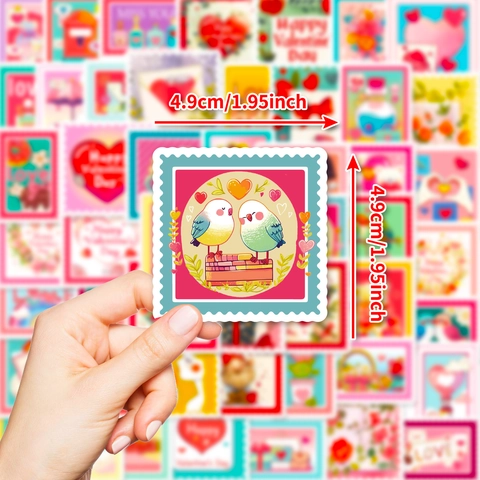 Pegatinas de Estilo de Sello Postal de Dibujos Animados Impermeables para el Día de San Valentín para Scrapbooking Planner DIY Decoración de Portátil Corazón Rosa Flor Etiquetas de Regalo Románticas